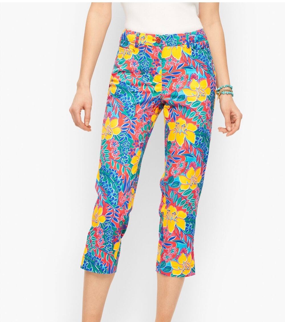 Talbots Perfect Skimmer Tailing Hibiscus capri dress pants womens petite 10P